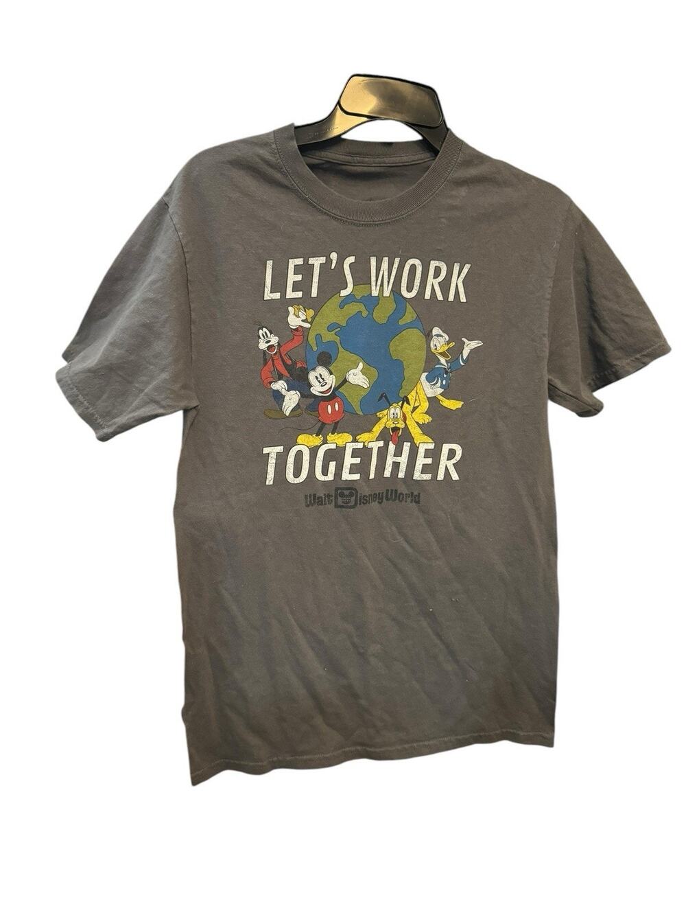 Disney Parks Earth Day Let’s Work Together Mickey Pluto T-Shirt Youth XL Grey